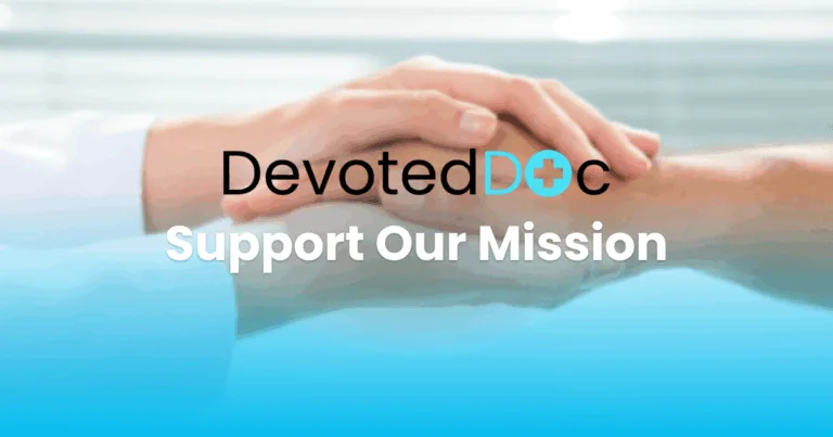 Hands gently clasped together, symbolizing compassionate support, community partnership, and DevotedDOc's mission to improve access to quality healthcare.