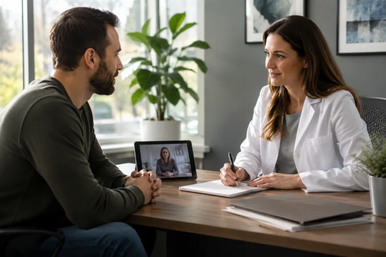 Patient discussing recovery care with provider