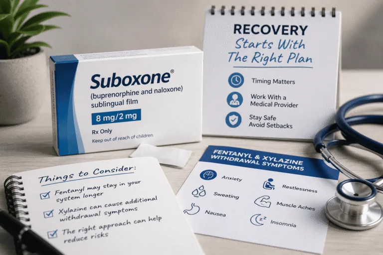 Suboxone induction checklist with medical supplies for fentanyl and xylazine withdrawal treatment