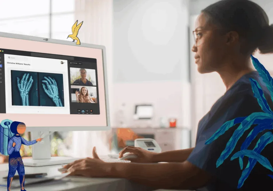 Person attending virtual meeting with x-ray images.