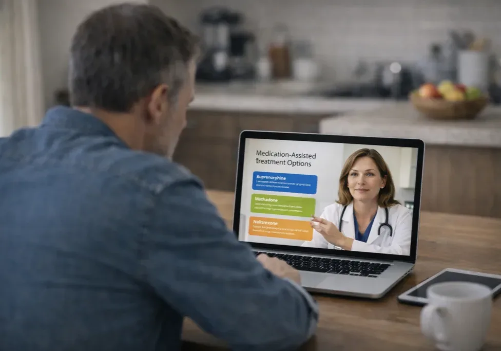 Male patient undergoing addiction care online with Suboxone doctor