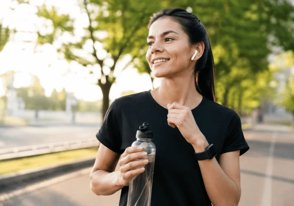 Woman enjoying an outdoor walk after quitting smoking