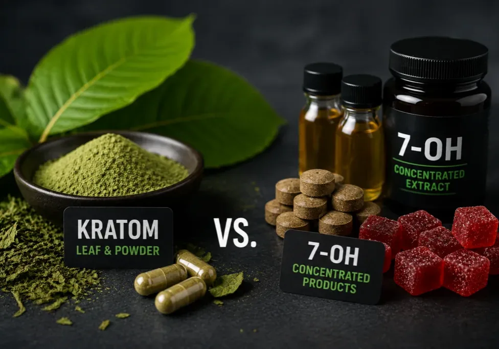 Comparison of traditional kratom leaf and concentrated 7-OH products