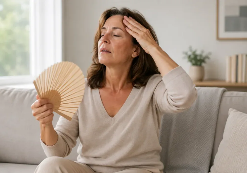 Woman experiencing a hot flash during menopause