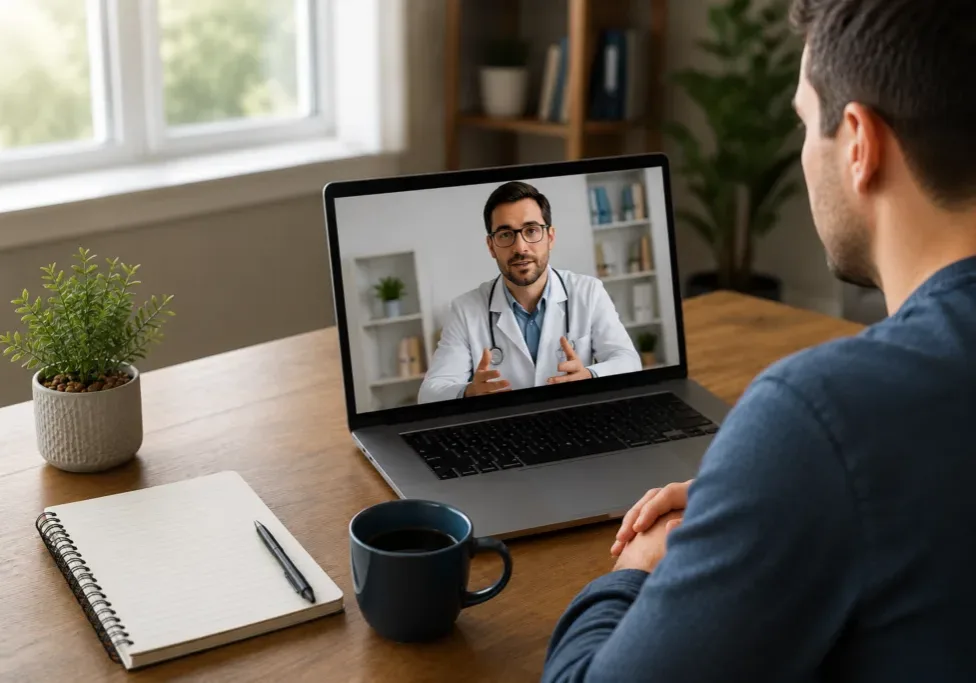 Patient attending an online Suboxone treatment appointment from home