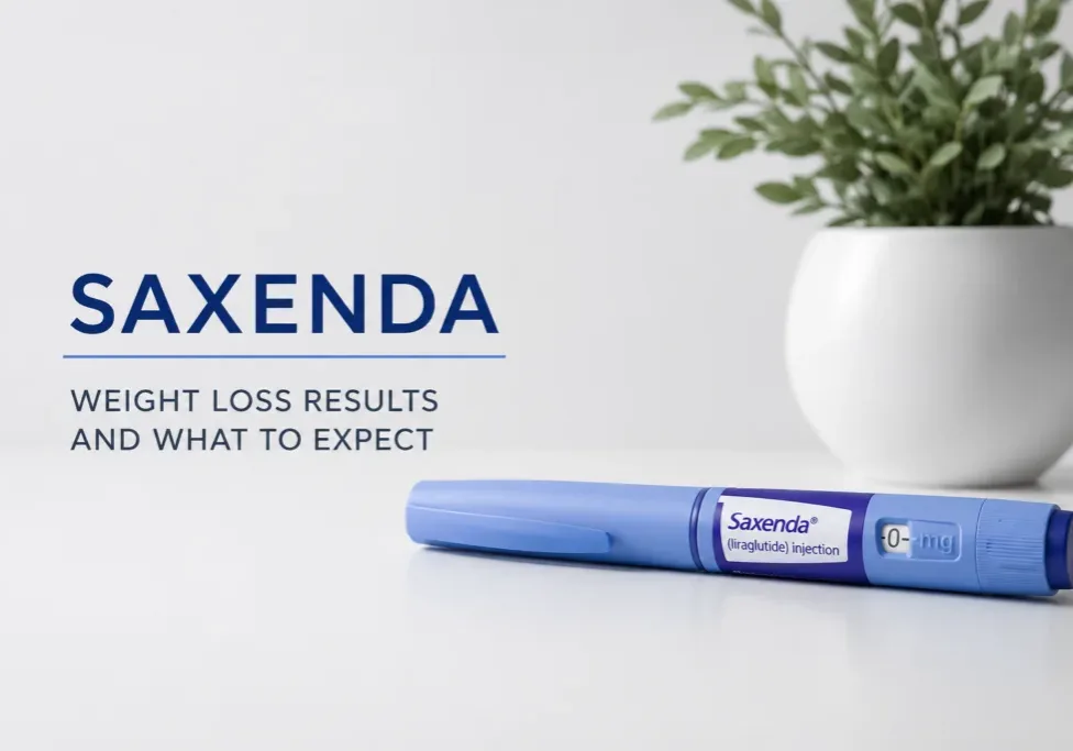 Saxenda injection pen representing Saxenda weight loss results and what patients can expect from treatment.