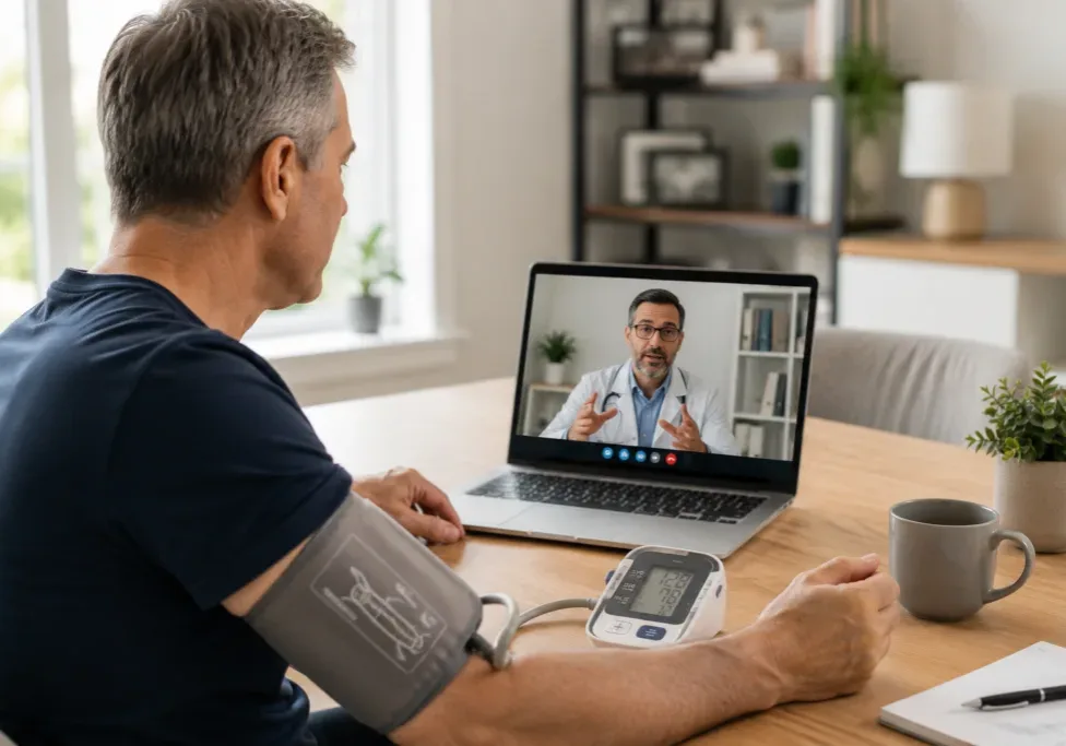 Employee checking blood pressure during a telehealth visit