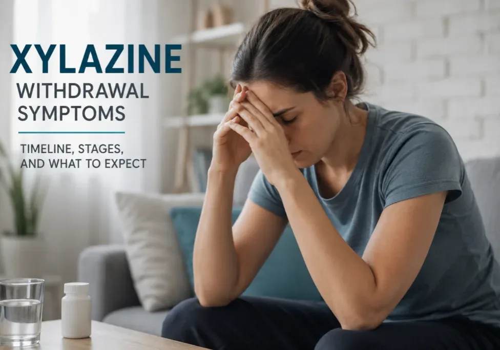 Person experiencing xylazine withdrawal symptoms while sitting at home